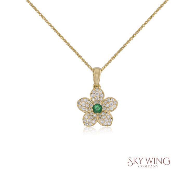 DIAMOND AND EMERALD FLOWER NECKLACE