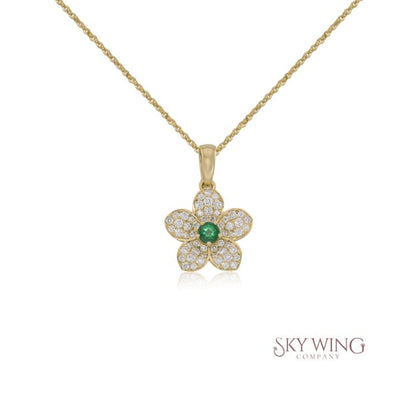 DIAMOND AND EMERALD FLOWER NECKLACE