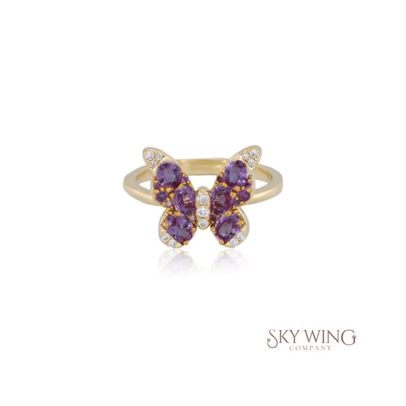 PURPLE SAPPHIRE AND DIAMOND BUTTERFLY RING