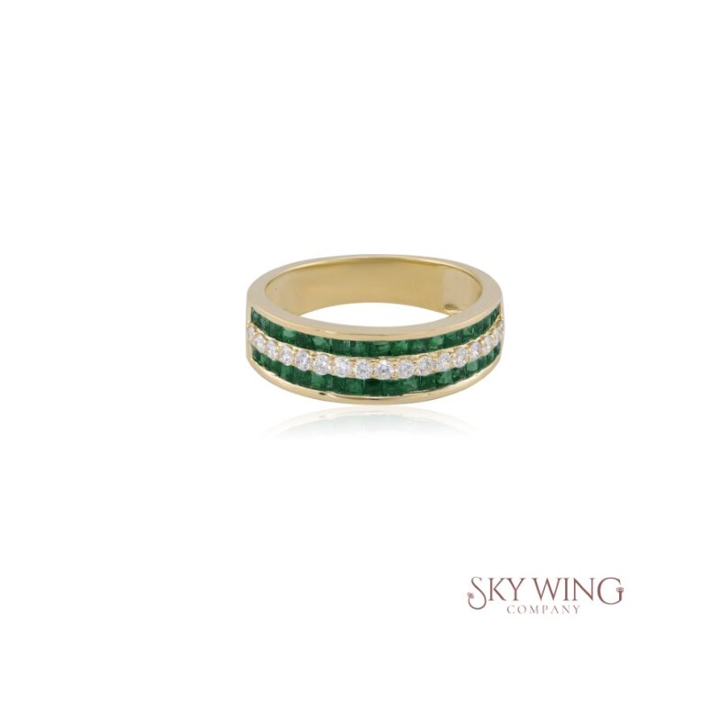 2 LINE BLUE SAPPHIRE AND DIAMOND RING