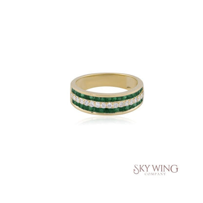 2 LINE BLUE SAPPHIRE AND DIAMOND RING