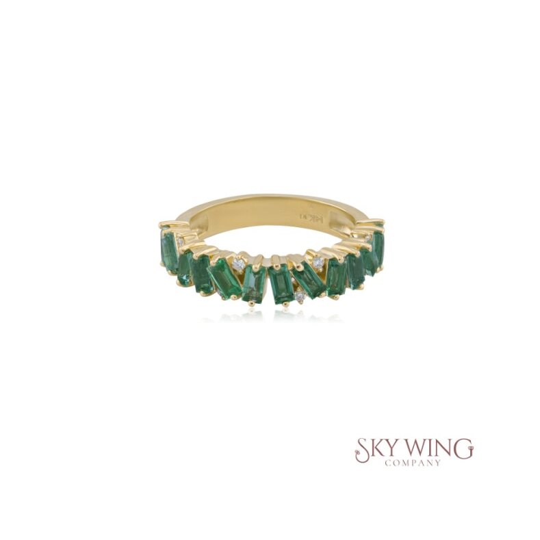 DIAMOND AND EMERALD HALF ETERNITY BAGUETTE RING