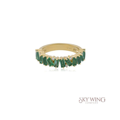 DIAMOND AND EMERALD HALF ETERNITY BAGUETTE RING