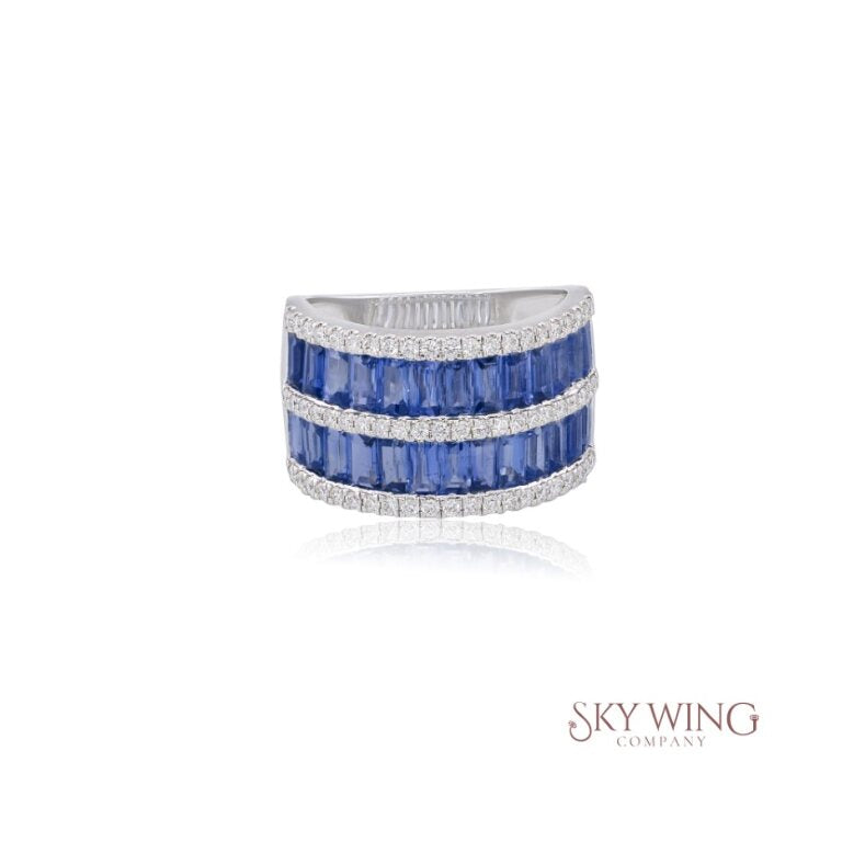 EMERALD AND DIAMOND ROUND CUBIC CONCAVE BAND