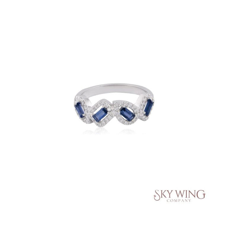 BAGUETTE CUT BLUE SAPPHIRE AND DIAMOND AND TEARDROP FRAME RINGS