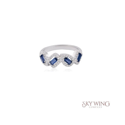 BAGUETTE CUT BLUE SAPPHIRE AND DIAMOND AND TEARDROP FRAME RINGS