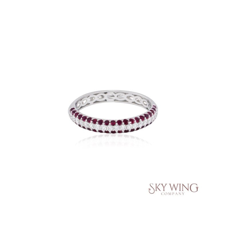 HALF ETERNITY DIAMOND AND RUBY RING