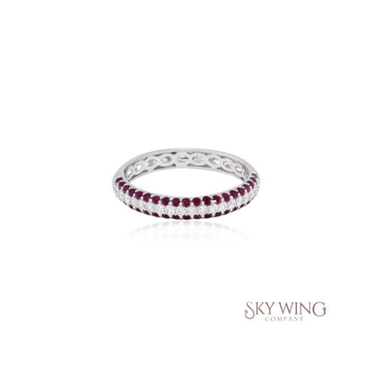 HALF ETERNITY DIAMOND AND RUBY RING