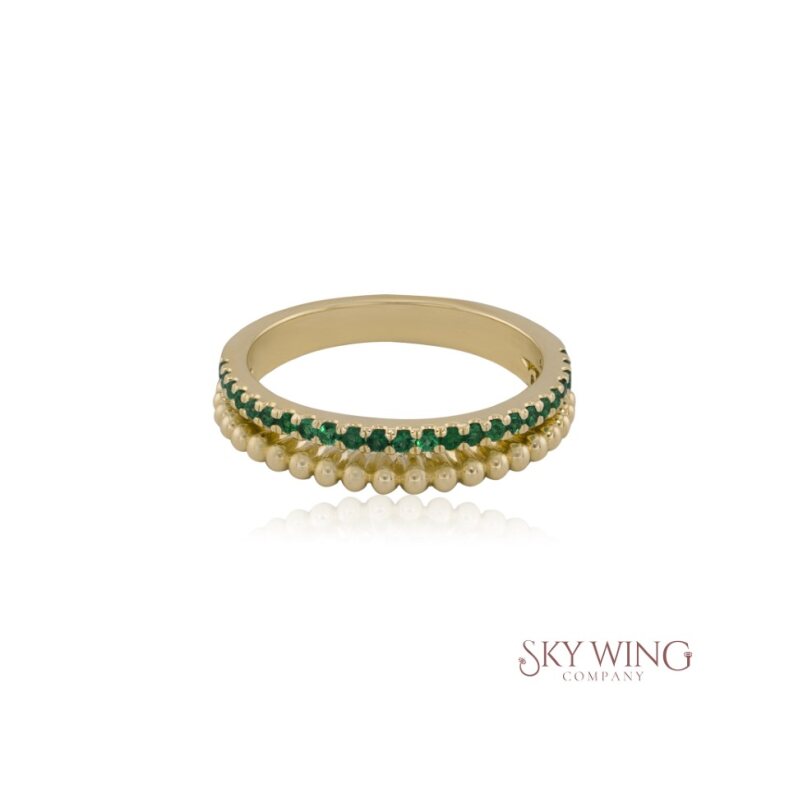 EMERALD AND BEADED BAND RING
