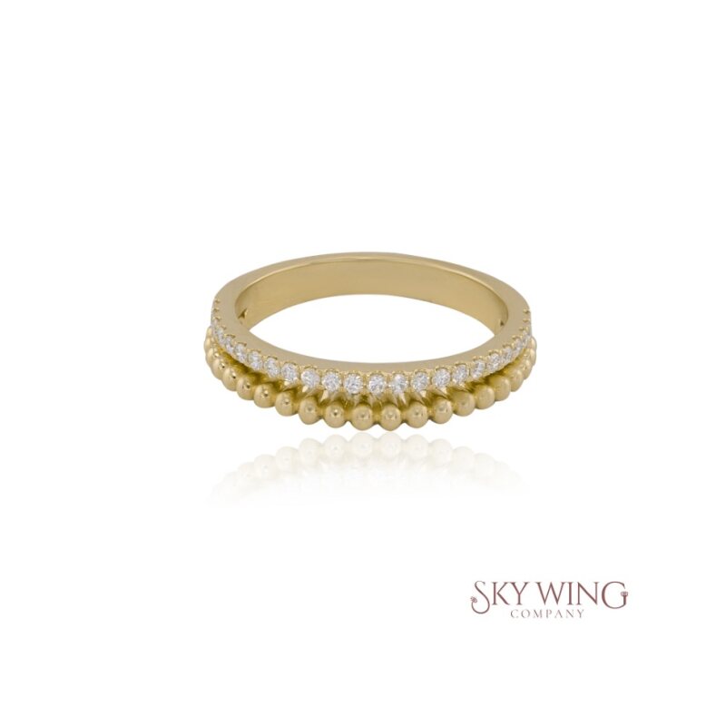 EMERALD AND BEADED BAND RING