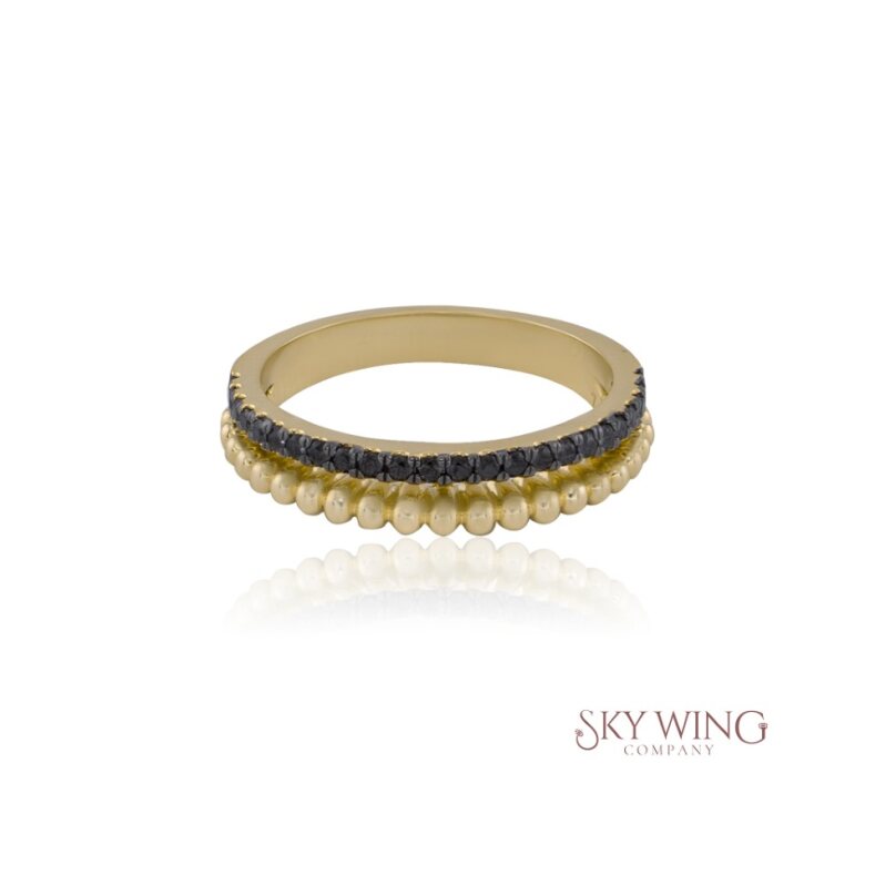 EMERALD AND BEADED BAND RING