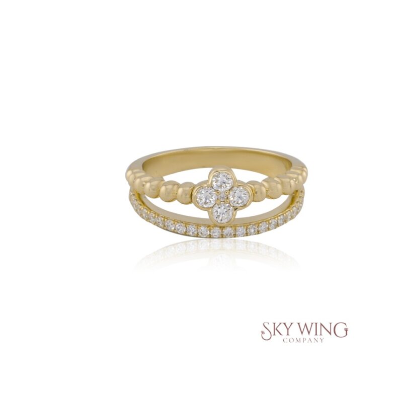 DIAMOND 4 LEAF CLOVER BEADED BAND RING