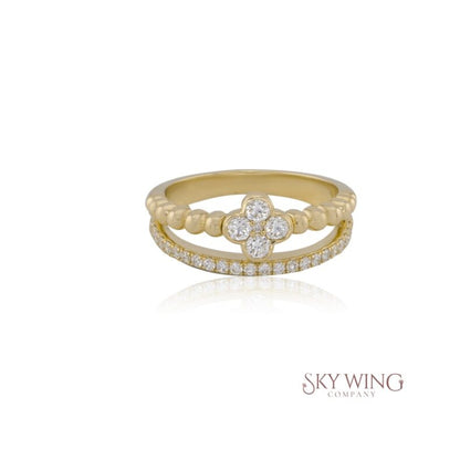 DIAMOND 4 LEAF CLOVER BEADED BAND RING