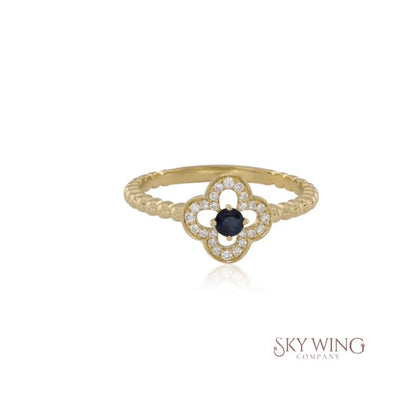 DIAMOND AND BLUE SAPPHIRE FLOWER RING