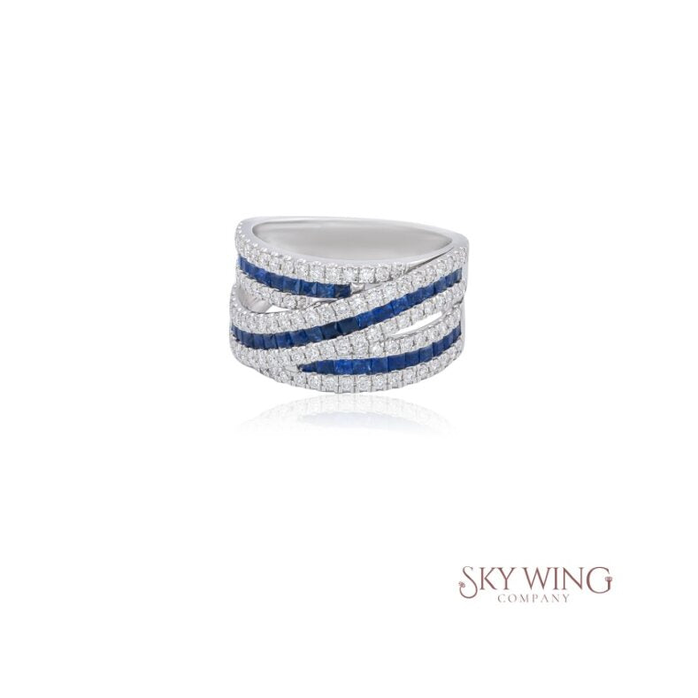 BLUE SAPPHIRE DIAMOND CRISS CROSS RING