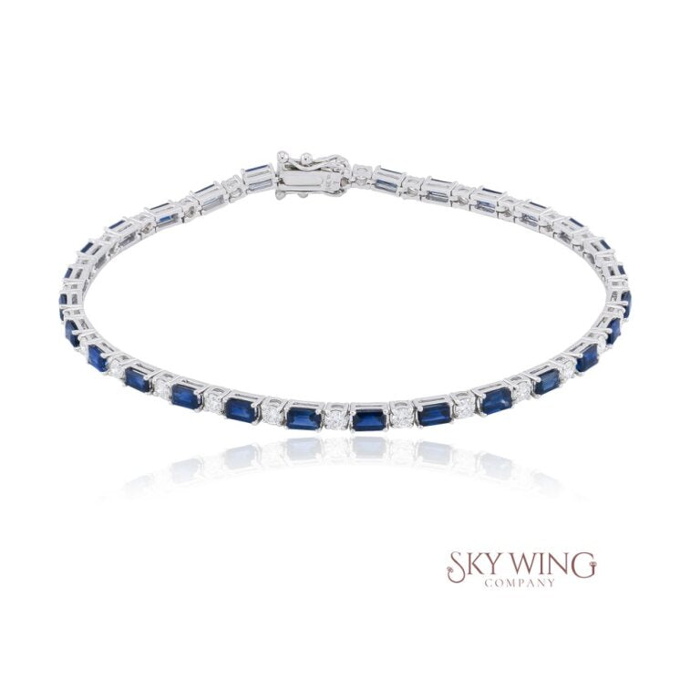 BLUE SAPPHIRE AND DIAMOND ALTERNATE TENNIS BRACELET