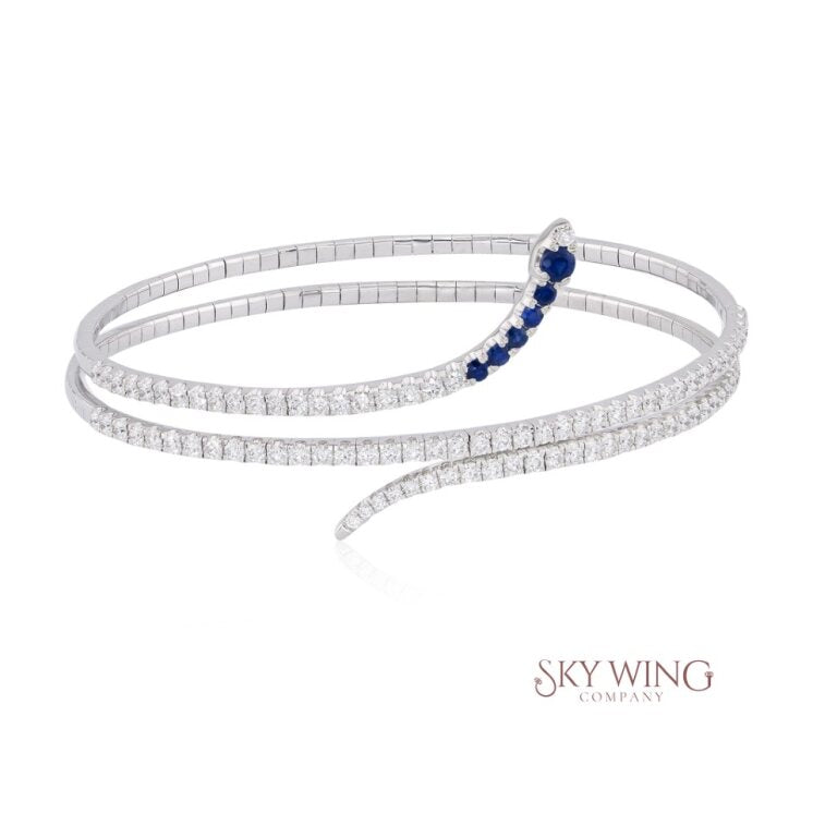 ROUND DIAMOND AND BLUE SAPPHIRE WRAP AROUND BANGLE