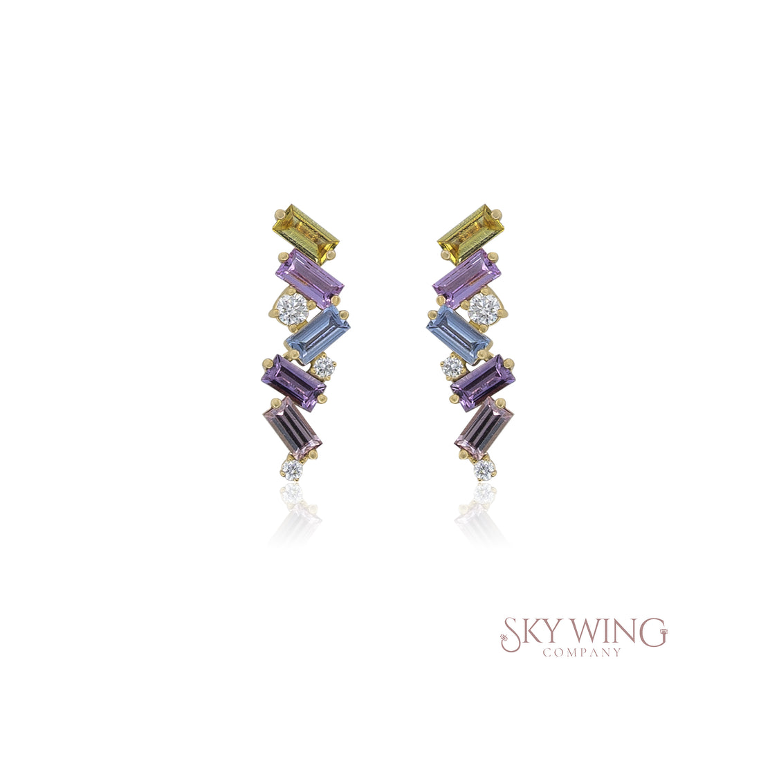DIAMOND AND RAINBOW ZIGZAG EARRING