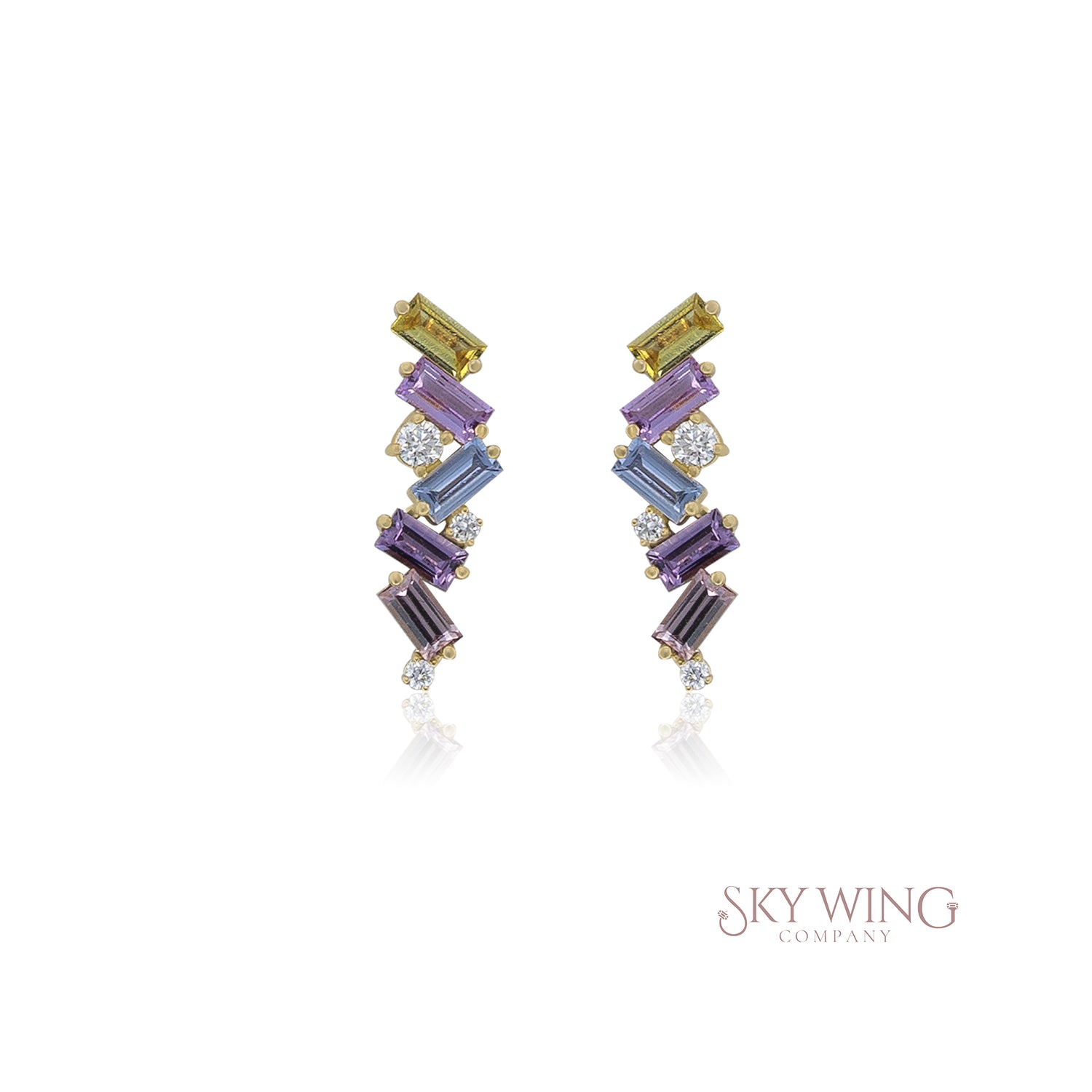 DIAMOND AND RAINBOW ZIGZAG EARRING