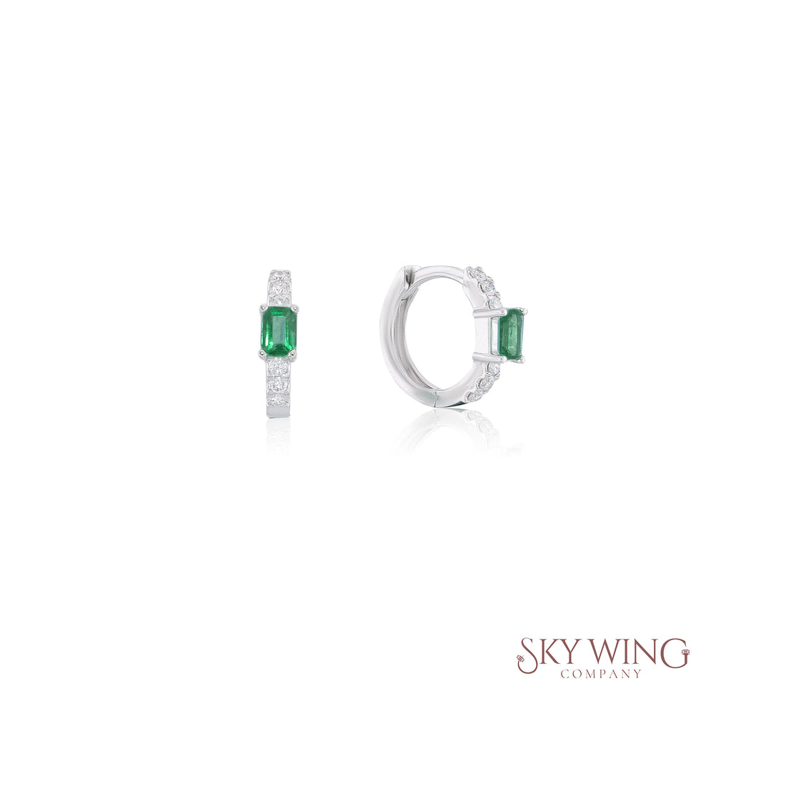 EMERALD AND DIAMOND HOOP EARRING