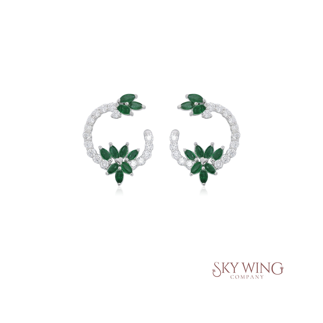 EMERALD AND DIAMOND CURVED HOOPS