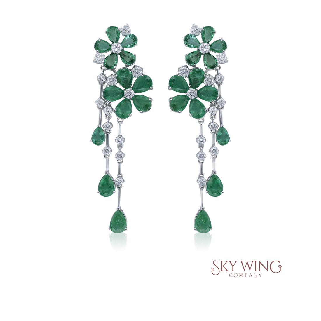 EMERALD FLOWER AND DIAMOND DANGLER EARRINGS