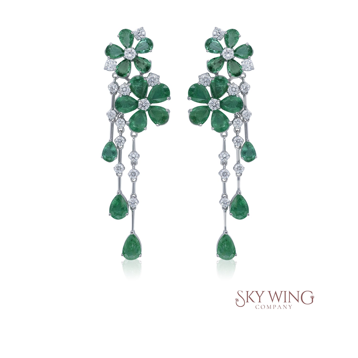 EMERALD FLOWER AND DIAMOND DANGLER EARRINGS