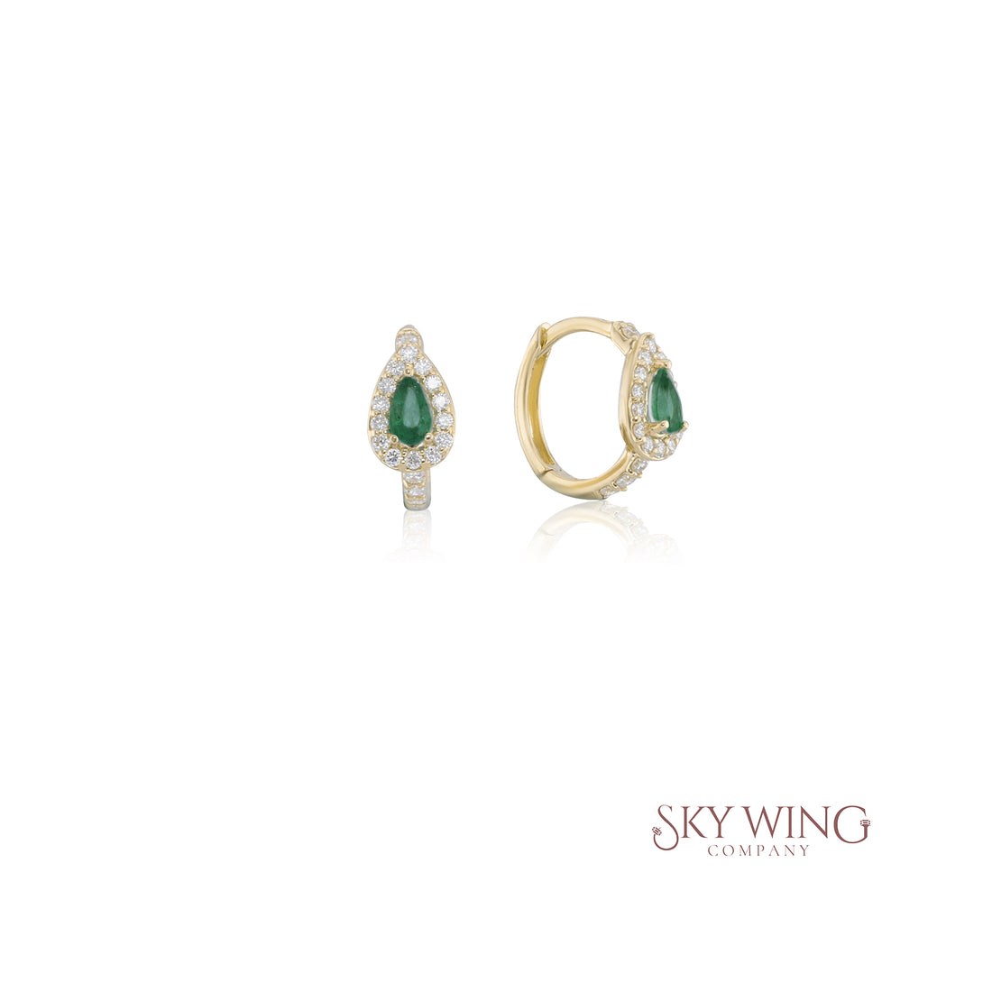 EMERALD AND DIAMOND PEAR SHAPED HOOP EARRINGS