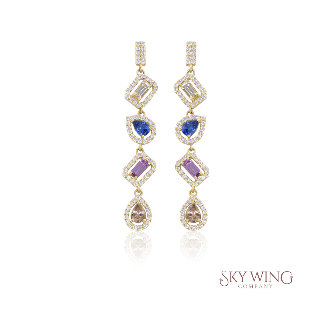 MULTI SAPPHIRE AND MULTI SHAPE DANGLER EARRING