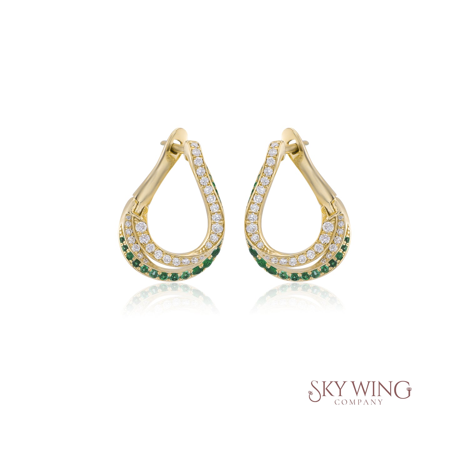 EMERALD AND DIAMOND TEARDROP WRAPAROUND EARRING