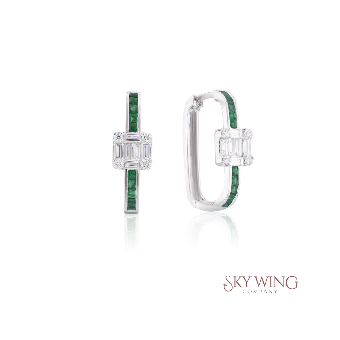 DIAMOND AND PRINCESS CUT EMERALD OVAL SHAPED HOOP