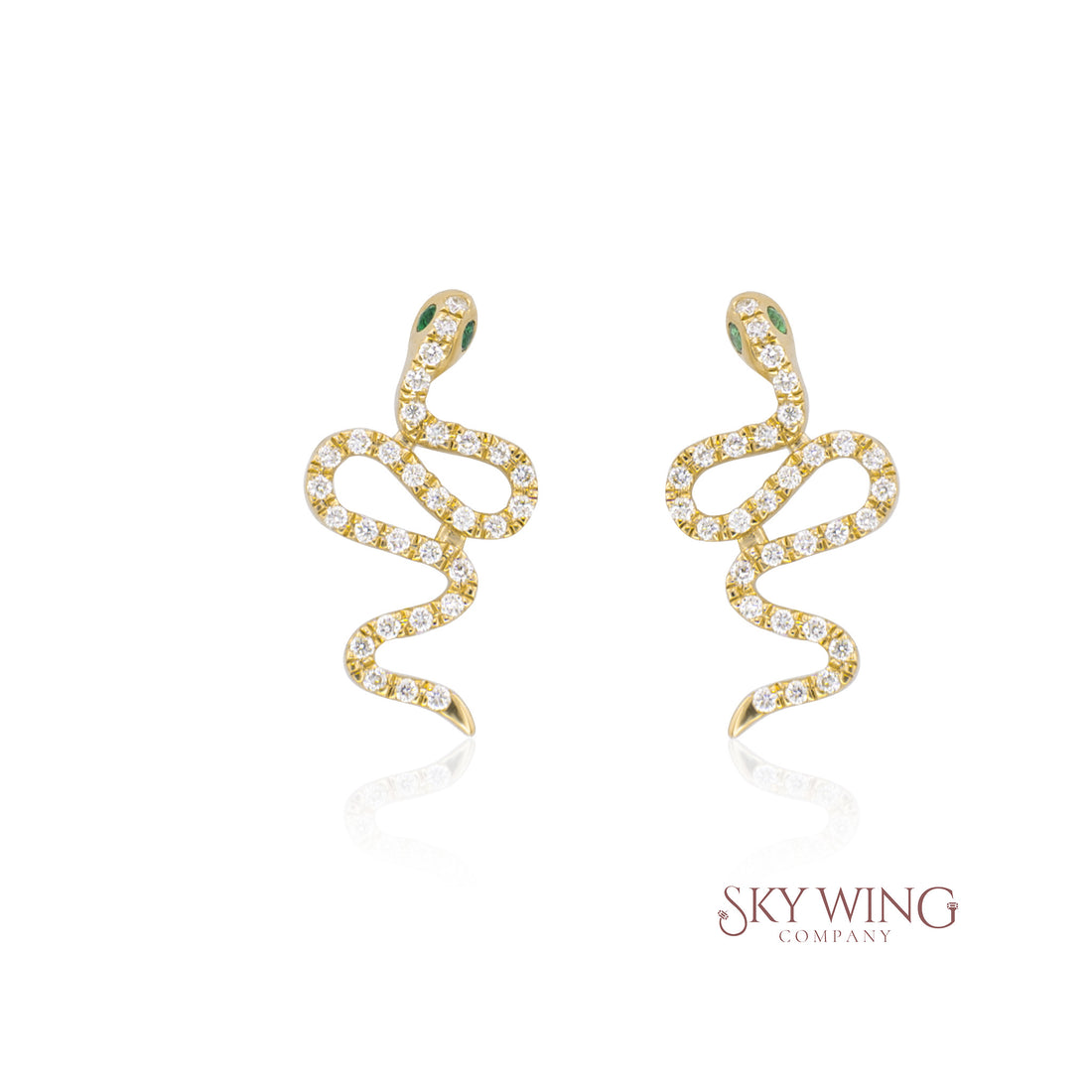 EMERALD AND DIAMOND SNAKE EARRING