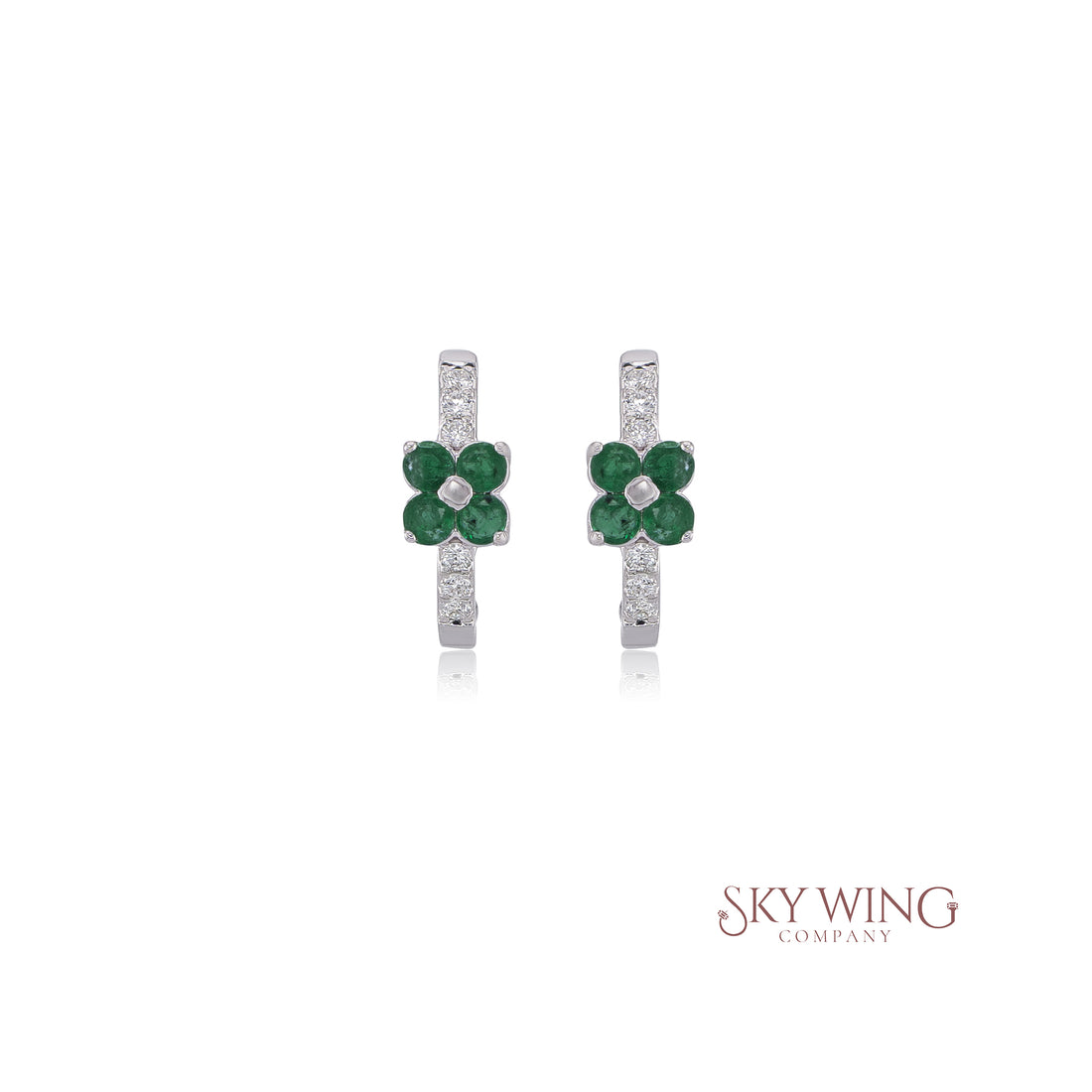 EMERALD AND DIAMOND FLOWER EARRING