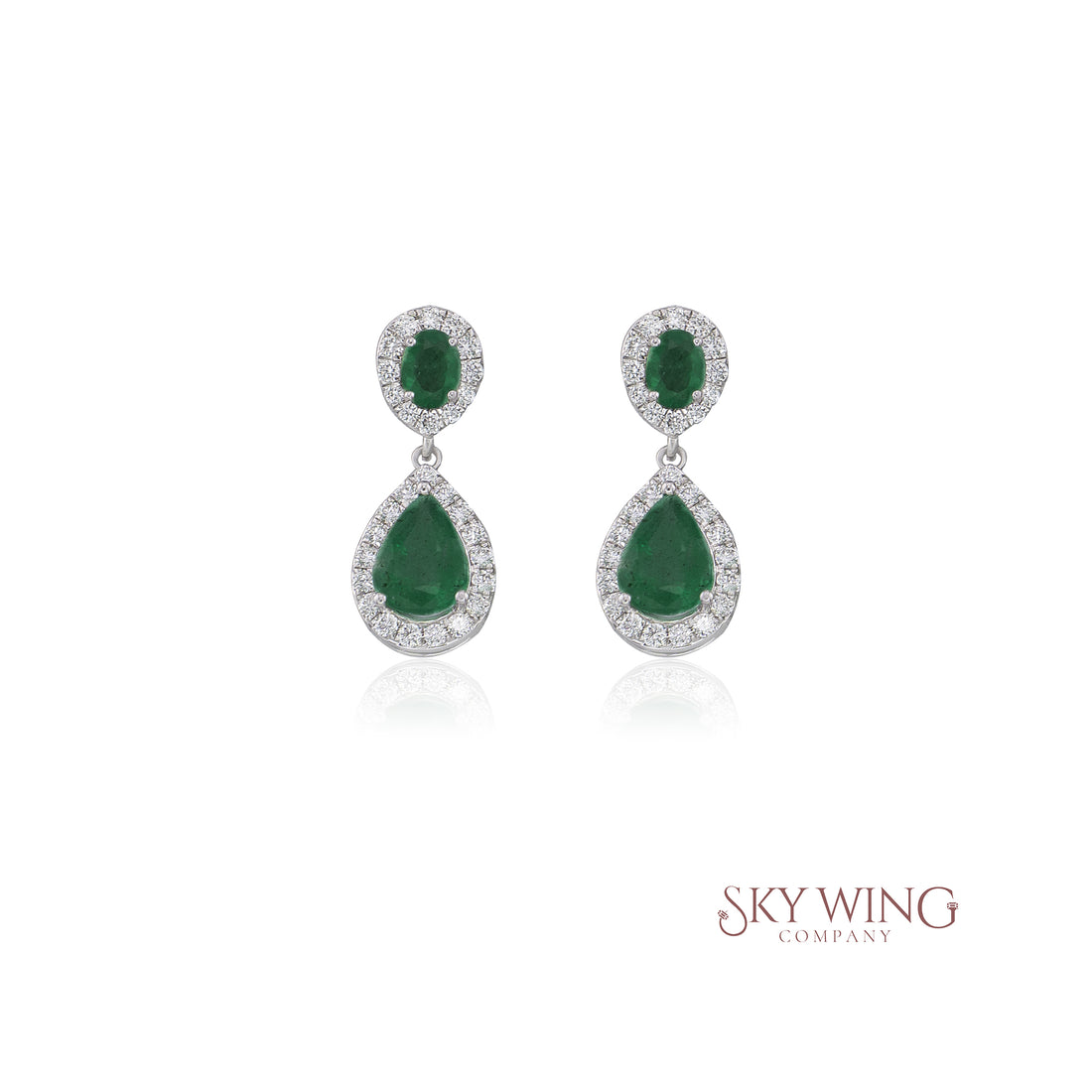 EMERALD AND DIAMOND PEAR DROPPED DANGLER EARRINGS