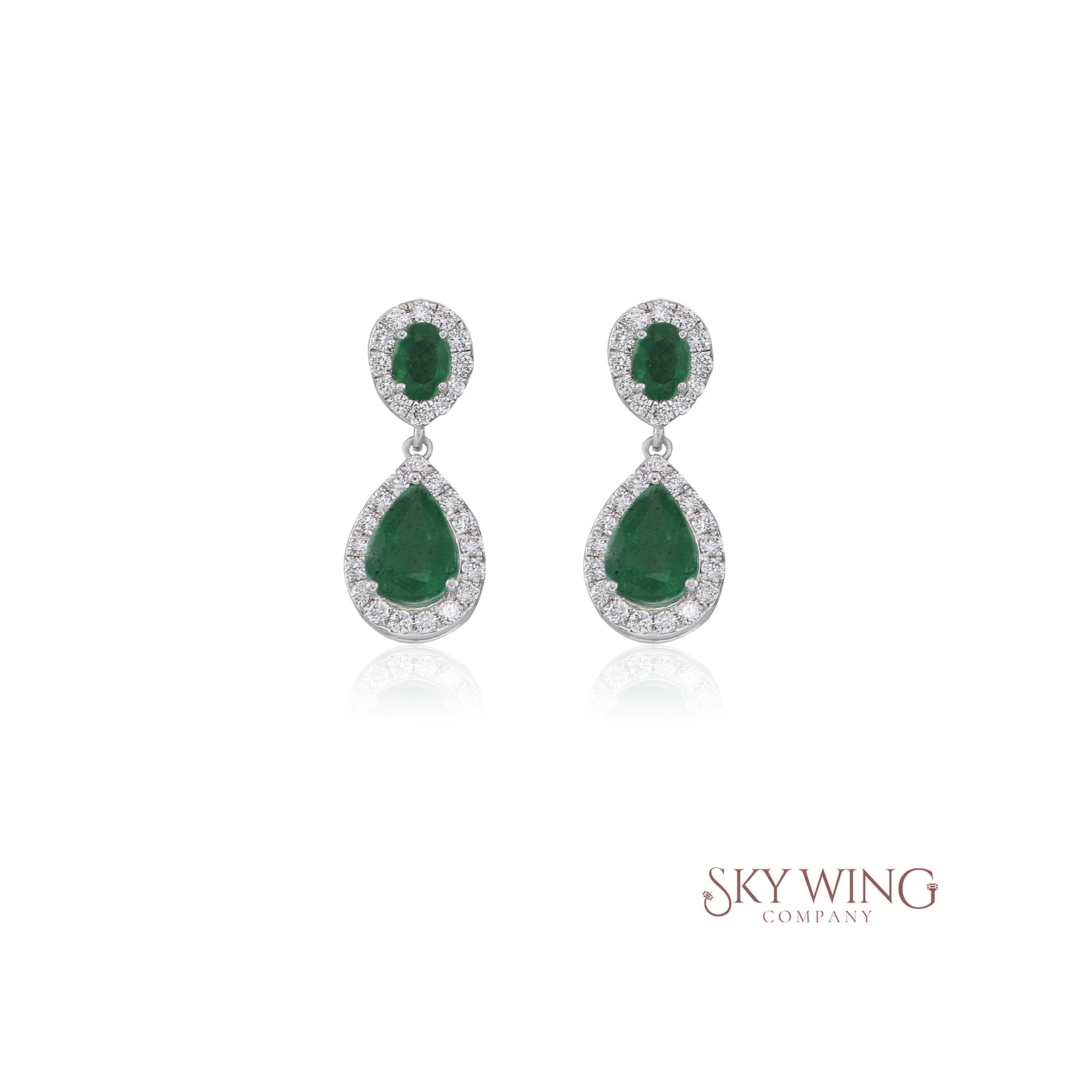 EMERALD AND DIAMOND PEAR DROPPED DANGLER EARRINGS