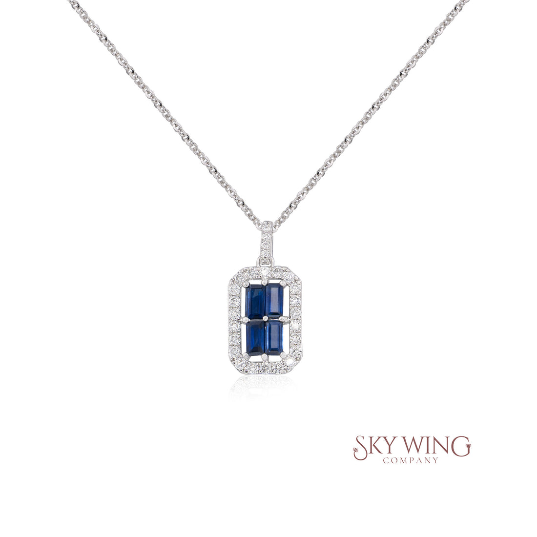 DIAMOND AND BLUE SAPPHIRE RECTANGLE NECKLACE