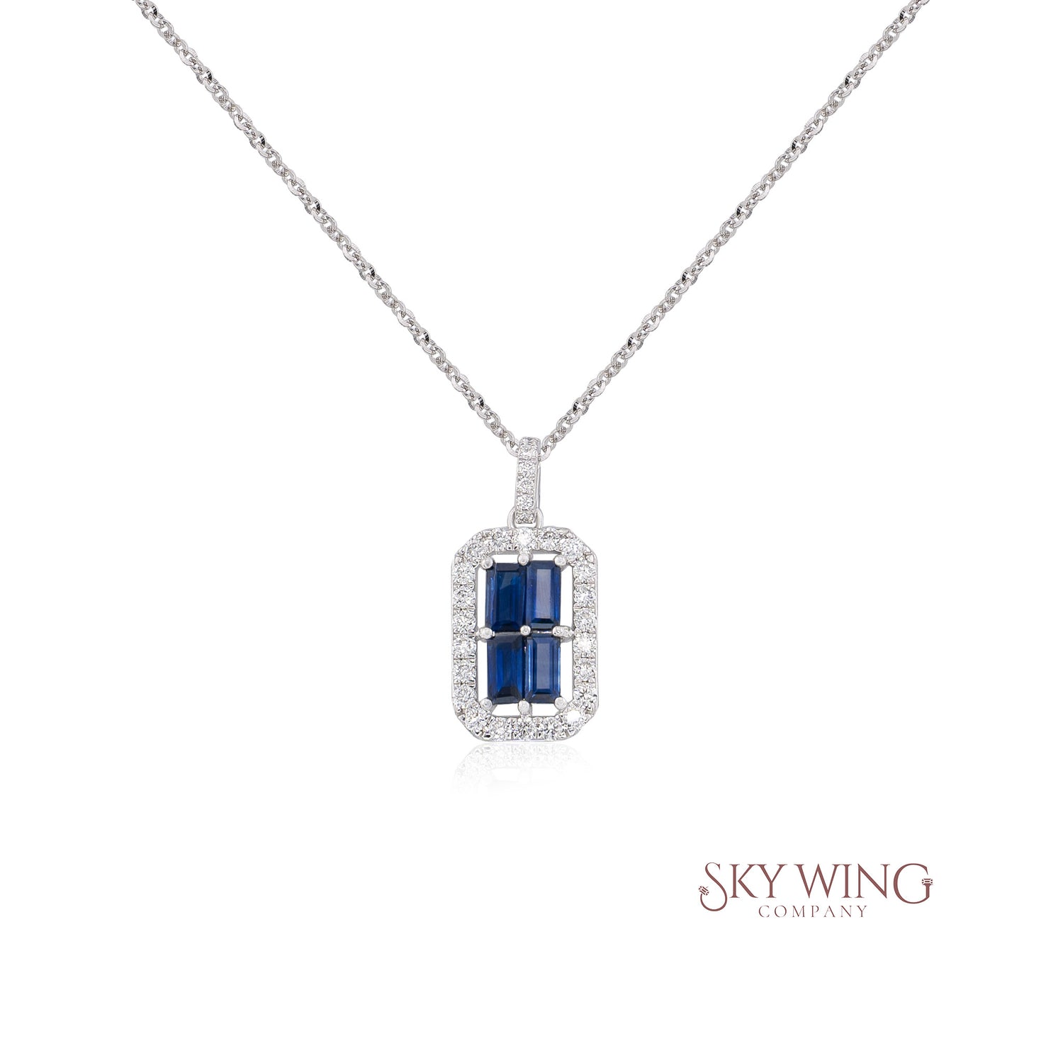 DIAMOND AND BLUE SAPPHIRE RECTANGLE NECKLACE