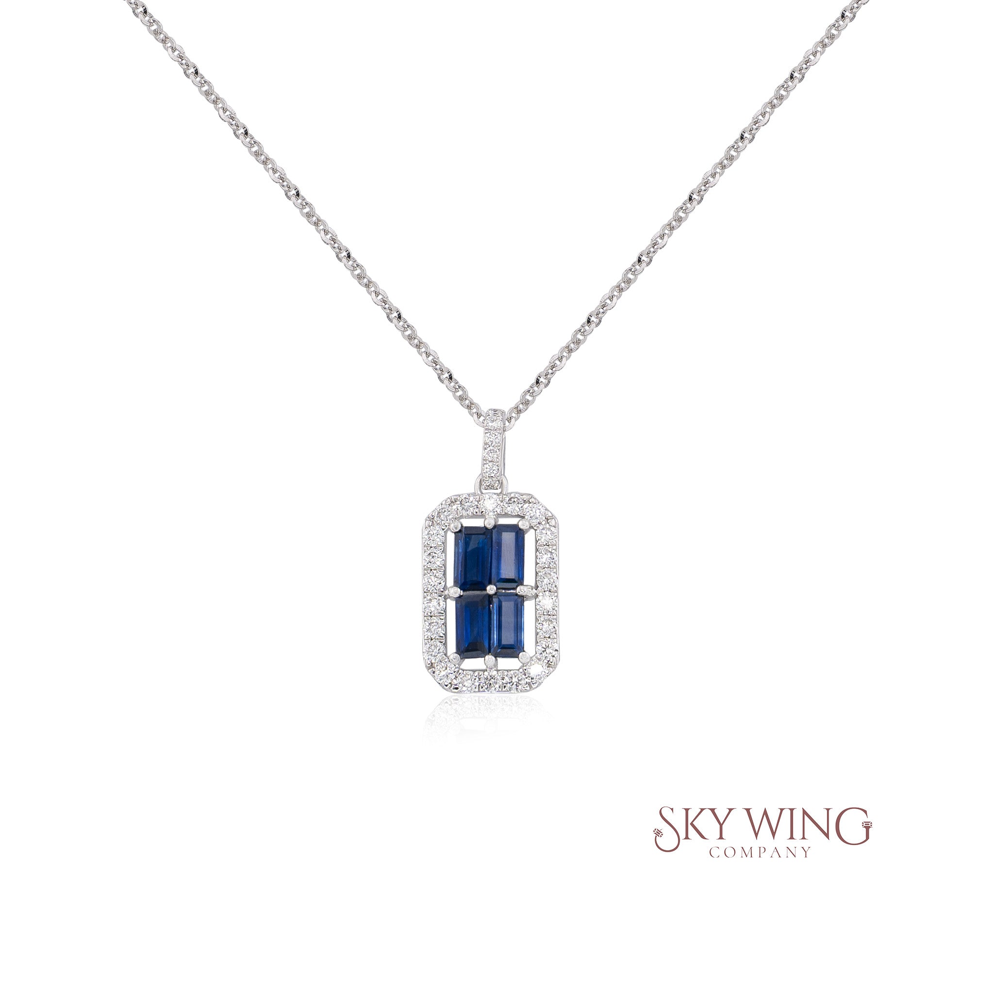 DIAMOND AND BLUE SAPPHIRE RECTANGLE NECKLACE