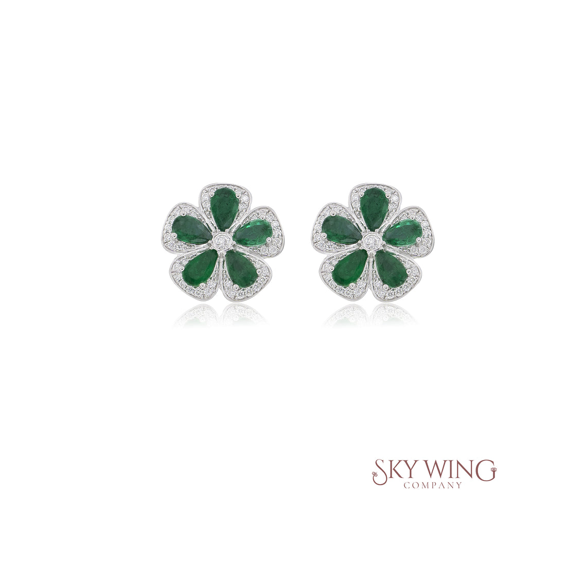 EMERALD AND DIAMOND FLOWER STUDD EARRINGS
