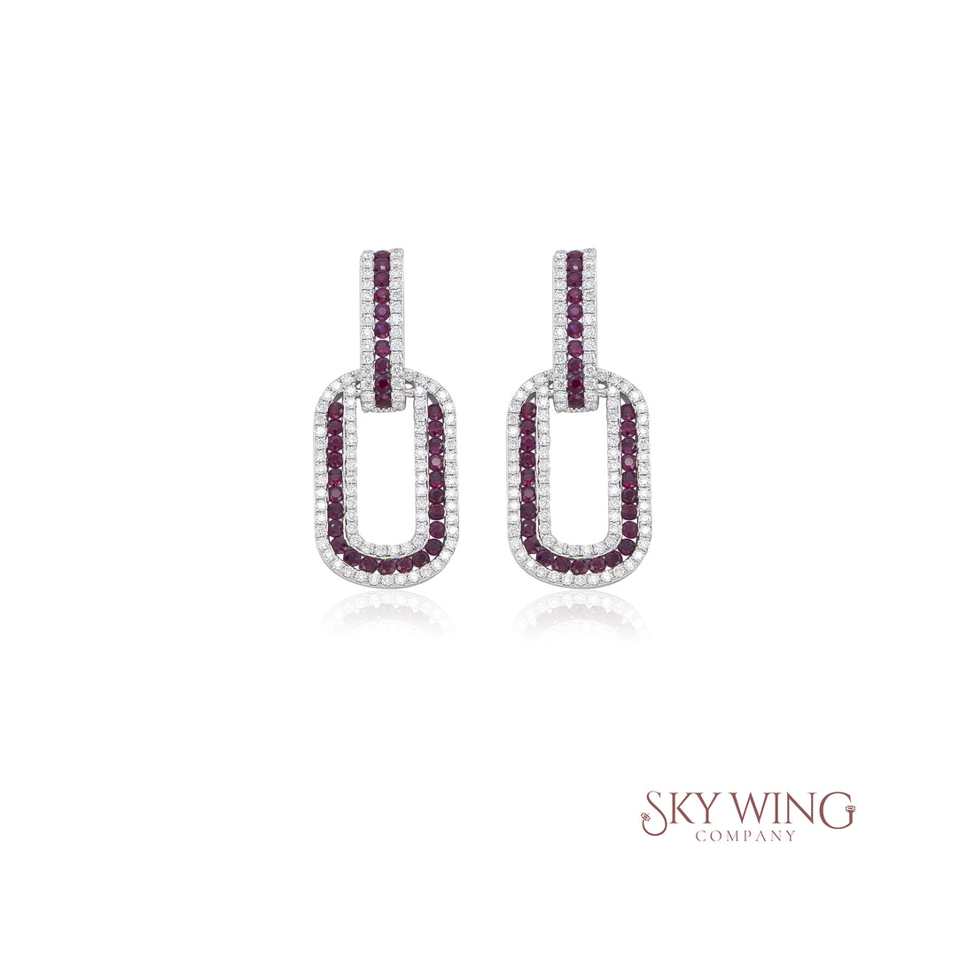 DIAMOND AND BLUE SAPPHIRE PAPERCLIP CHAIN LINK HOOP EARRINGS
