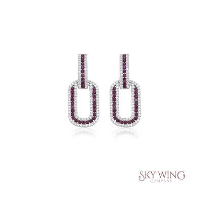DIAMOND AND BLUE SAPPHIRE PAPERCLIP CHAIN LINK HOOP EARRINGS