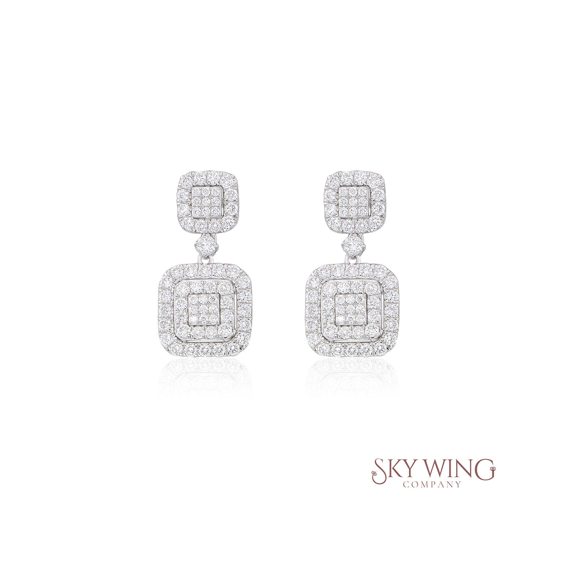 ROUND DIAMOND CUSHION HALO DANGLE EARRINGS