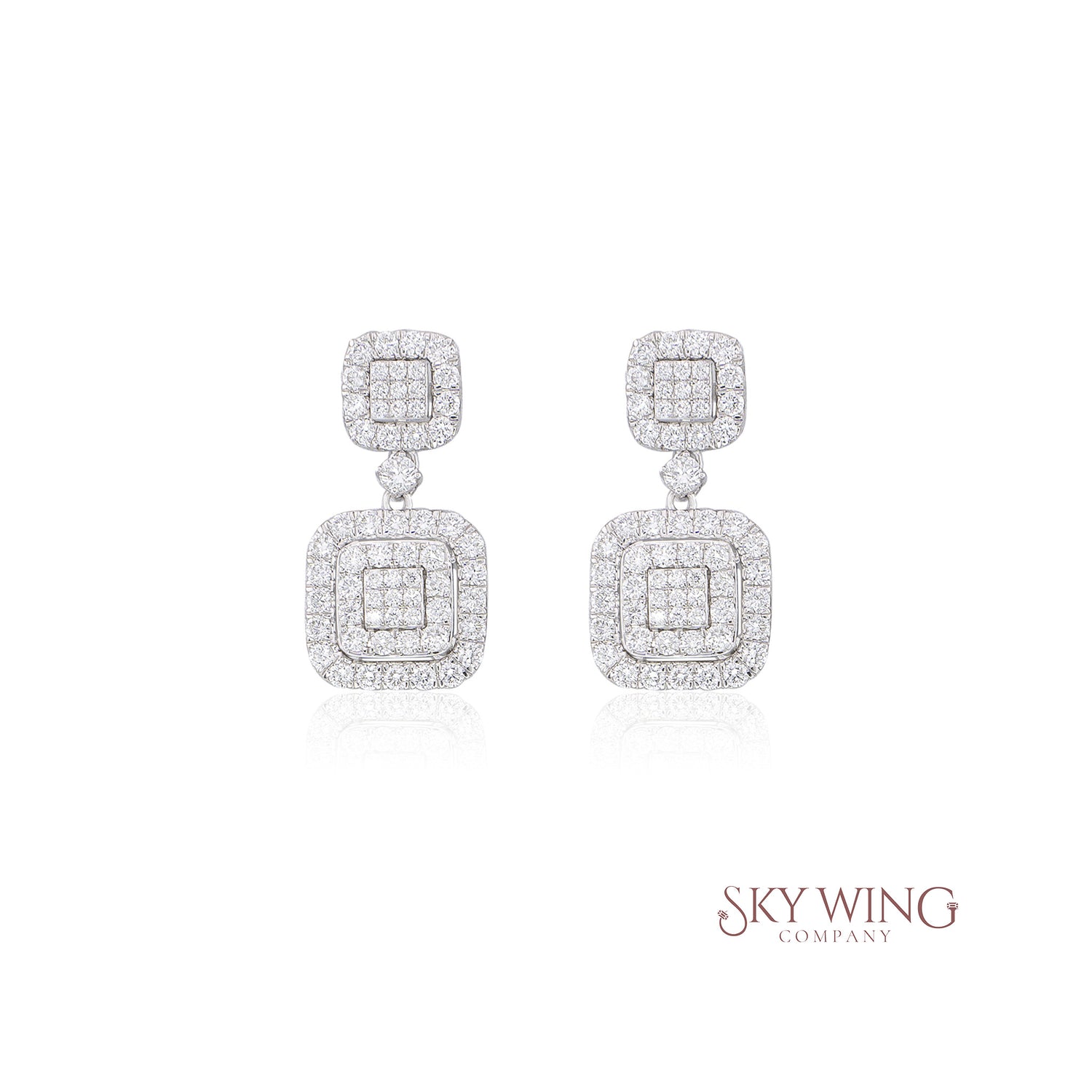 ROUND DIAMOND CUSHION HALO DANGLE EARRINGS