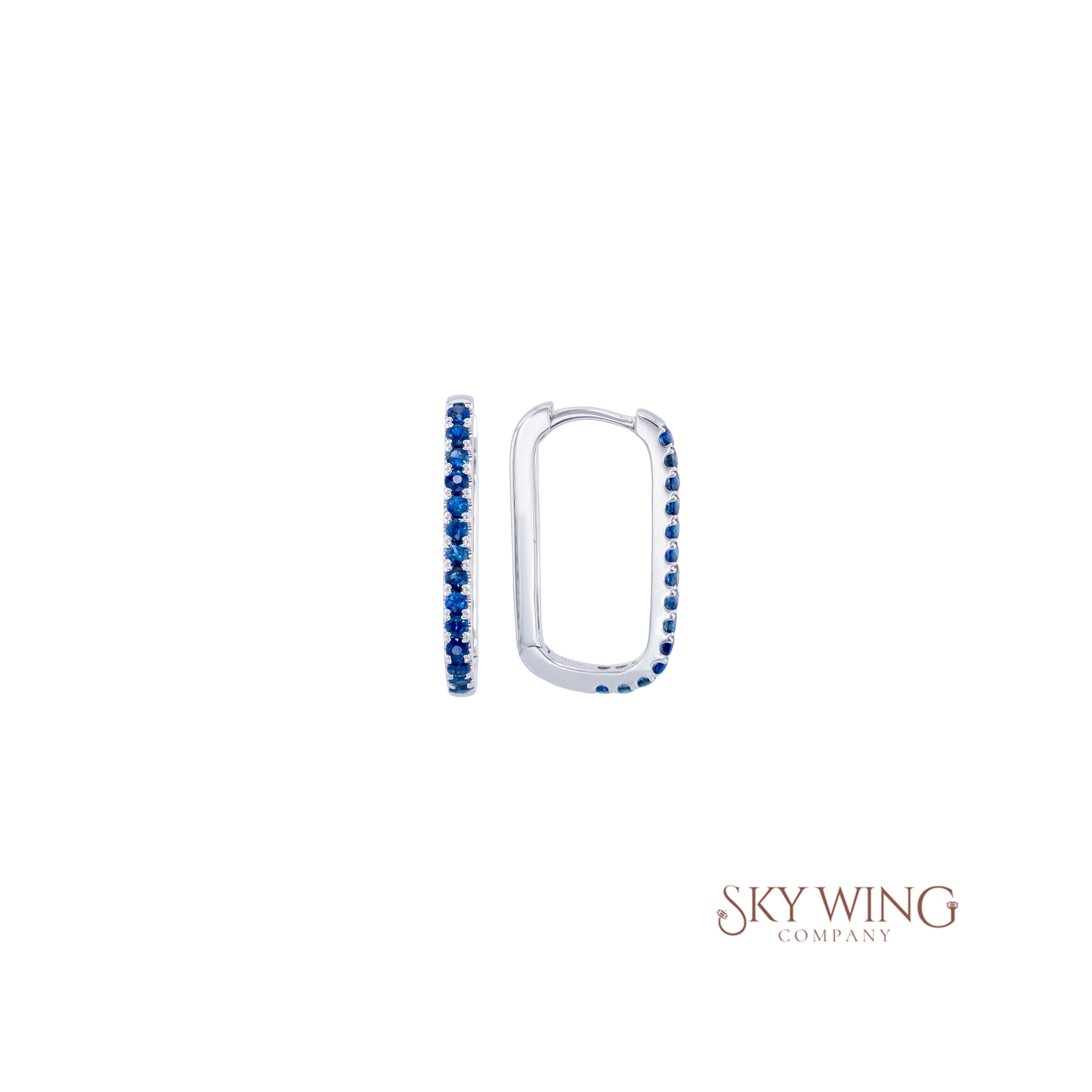 BLUE SAPPHIRE RECTANGLE HOOP EARRING