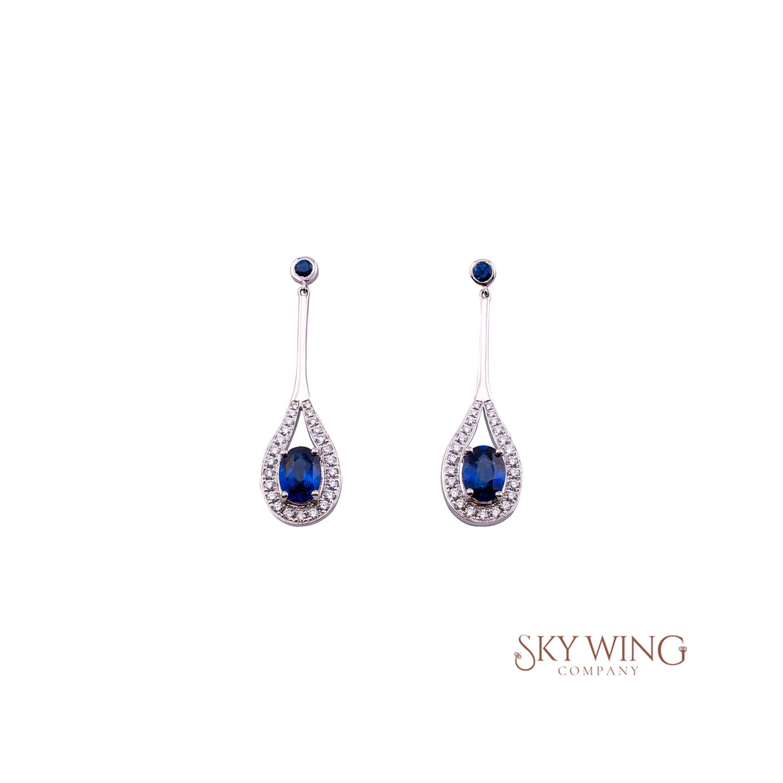 DIAMOND AND BLUE SAPPHIRE PEAR DROP EARRING