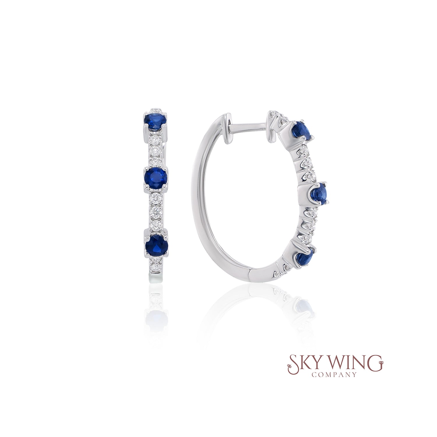 DIAMOND AND BLUE SAPPHIRE ROUND HOOP EARRING