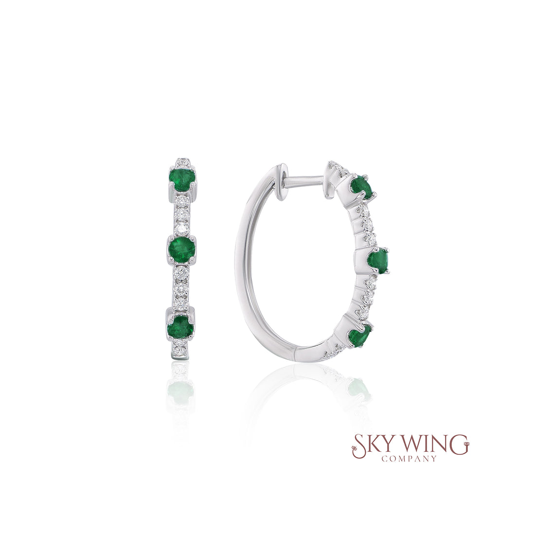 DIAMOND AND EMERALD ROUND HOOP EARRING