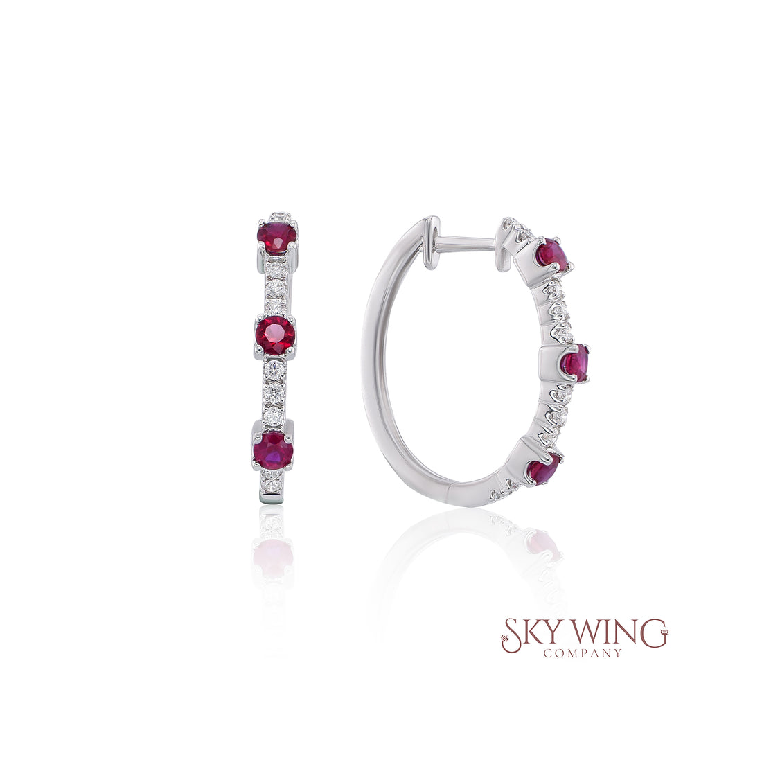 DIAMOND AND RUBY ROUND HOOP EARRING