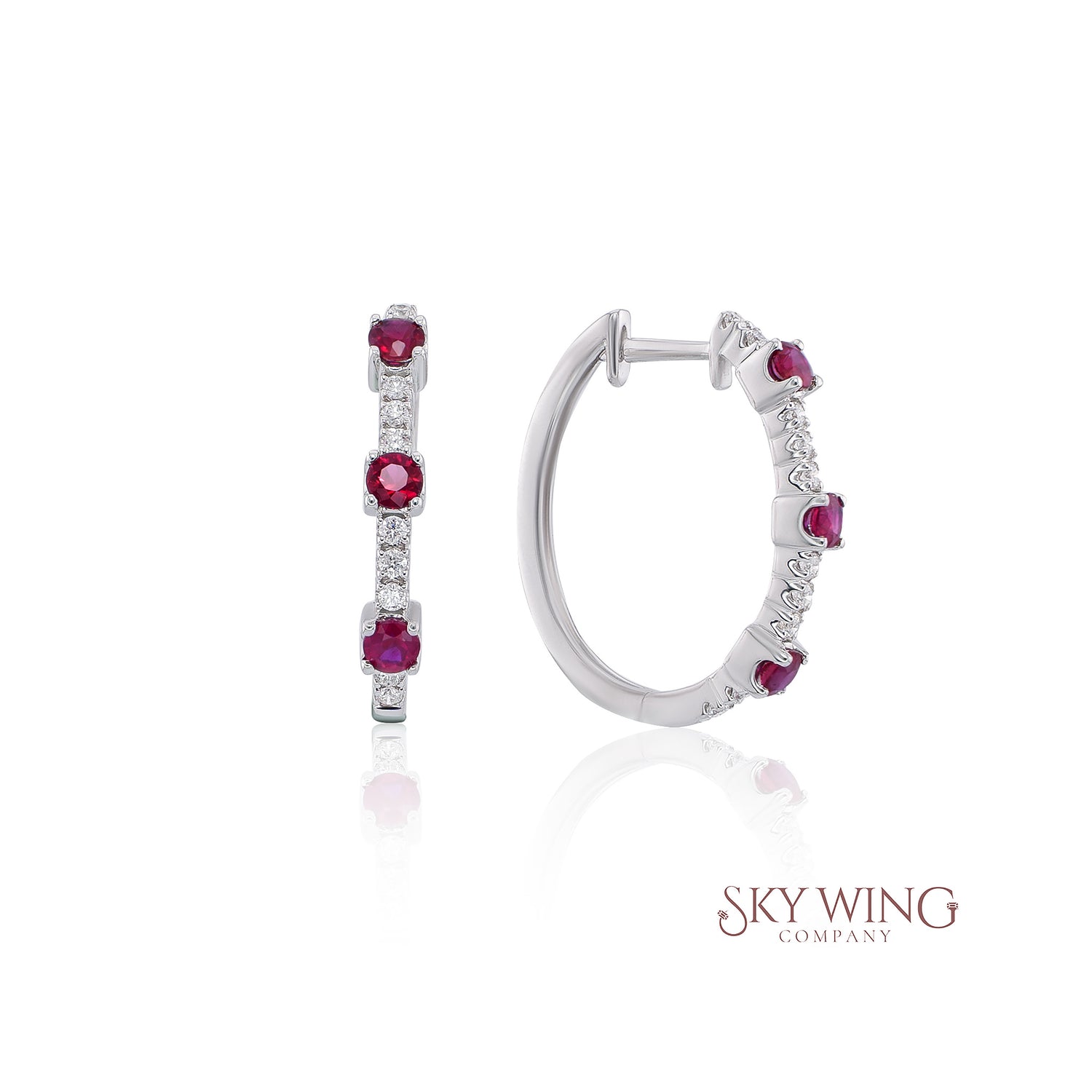 DIAMOND AND RUBY ROUND HOOP EARRING