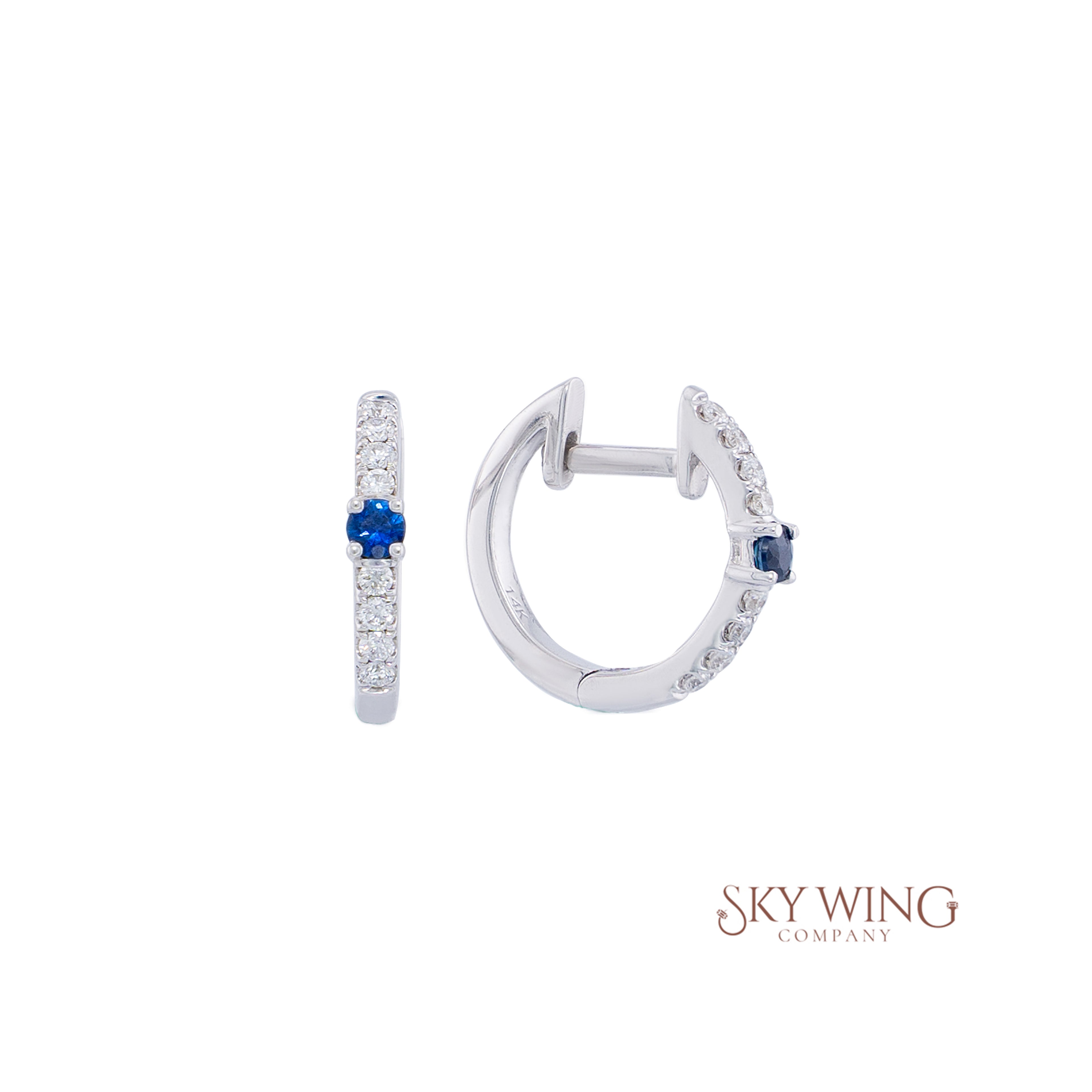 DIA &amp; BLUE SAPPHIRE ROUND HUGGY EARRING